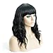 VRZ Short Bob Curly Wig Synthetic Wavy Shoulder Length Black Wig with Bangs Natural Looking Heat Resistant Fiber Hair Wigs for Women