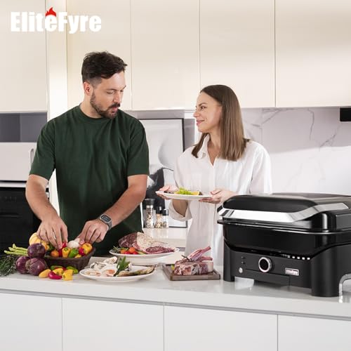 Volteq 6-in-1 Electric Barbecue, High Precision Table Grill 343°C with Intelligent Thermal Probe, Digital Control, Cooking Surface 54 x 32 cm, Ideal for Apartment, Balcony and Camping