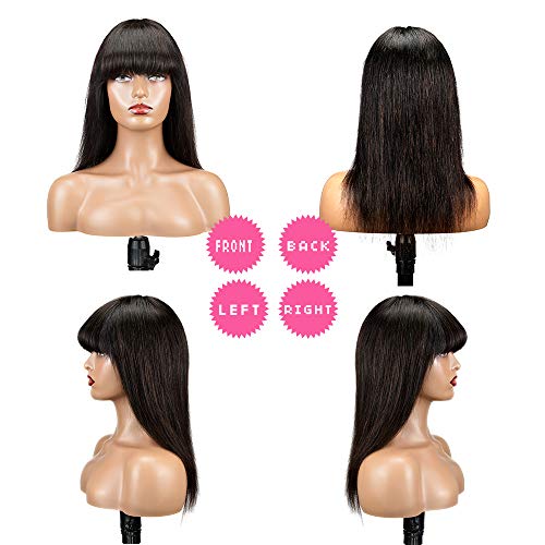 Huageer-Brazilian-Virgin-Straight-Human-Hair-Wigs-with-Bangs-for-Black-Women-None-Lace-Front-Wigs-22Inch-Short-130-Density-Natural-Black-Color