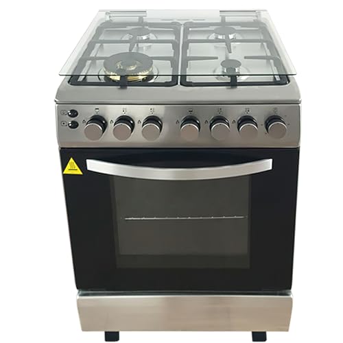 4-Burner Gas Range with Electric Oven, Stainless Steel, 23.62x23.62x33.46 Inch, 60L Capacity, Tempered Glass Cover, 220V