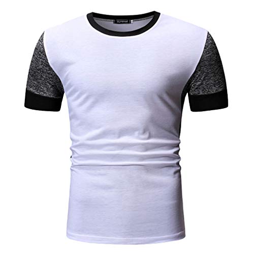 Mens Pocket t Shirts Short Sleeve Crew Neck Cotton Patchwork Slim-fit Dry Fit T-Shirts White