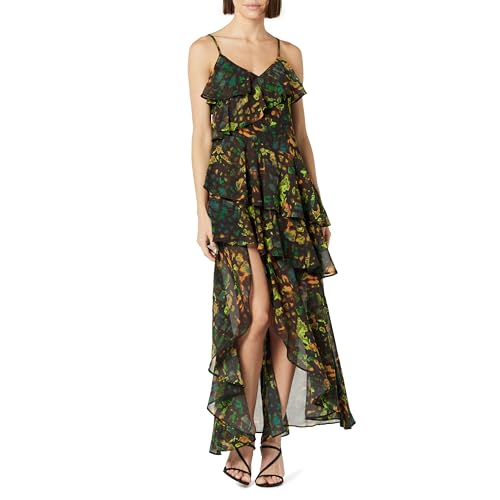 The Drop Maxikleid für Damen, Gestuft, mit Rüschen, Mehrfarbiger Abstrakter Druck, XL