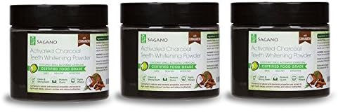 Natural Activated Charcoal Teeth Whitening Powder with Organic Cinnamon by Sagano 3-pc Discounted Bundle (3 Items)