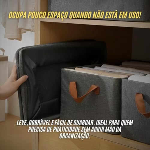 Kit 4 Caixas Organizadoras Dobráveis de Tecido Resistente com Alça Dupla – Cestos Ideais para Roupas, Brinquedos, Closet, Guarda-Roupa e Lavanderia