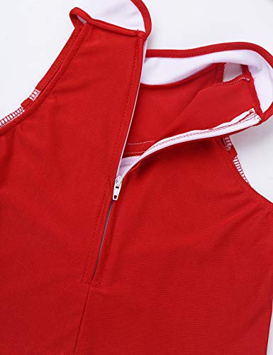 winying Girls 2PCS Cheerleading Costume Sleeveless Top with Knife Pleated Mini Skirt Outfit Set Red+White 6 (S)