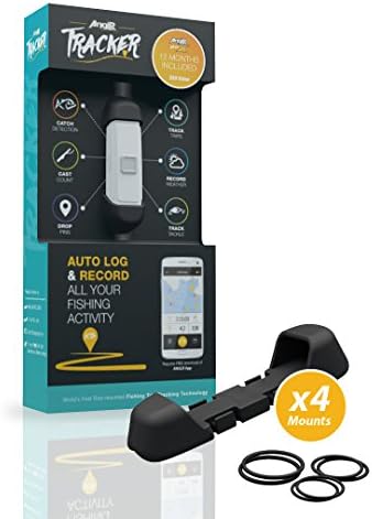 Angler Labs Anglr Tracker Fishing Rod Mountable Sensor w/ 4 Pack Rodmount Kit - Includes Tracker, Rod Mount, Free Mobile App,1 Year Logbook Subscription & 4 Pack Rodmount Kit