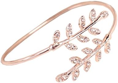 MAIDIEN Women Leaf Cuff Charm Open Bracelet Bangle Arm Jewelry Rose gold
