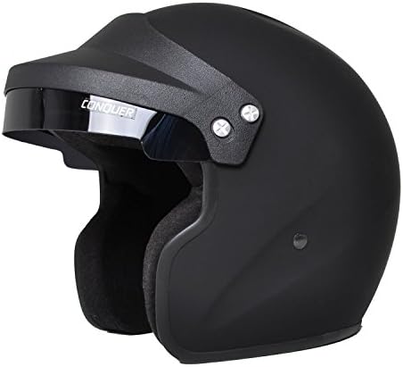 Conquer Snell Approved Open Face Racing Helmet, Matte Black, Large