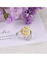 BEILIN Sunflower Ring for Women S925 Sterling Silver You are My Sunshine Adjustable Wrap Open Rings