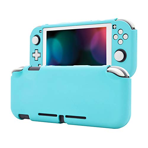 eXtremeRate PlayVital Customized Protective Grip Case for Nintendo Switch Lite, Heaven Blue Hard Cover Protector for Nintendo Switch Lite - 1 x White Border Tempered Glass Screen Protector Included