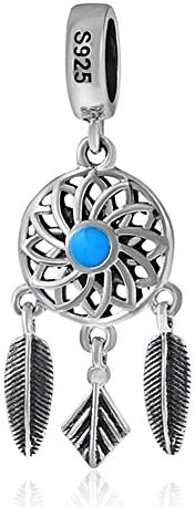 Feather Dream Catcher Charm Dangle Bead 925 Sterling Silver Feather Charm Angel Wing Pendant Charm Campanula