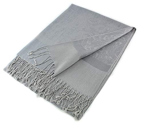Paskmlna Paisley Jacquard Pashmina Shawl Wrap Scarf Stole (Silver01883)