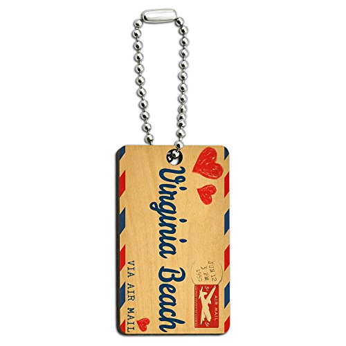 Air Mail Postcard Love for Virginia Beach Wood Wooden Rectangle Key Chain