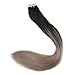 Full Shine Tape in Hair Extensions Human Hair Balayage Human Hair Extensions Natural Black #1B Fading to Ash Blonde 18 Ombre Tape in Extensions Adhesive Hair Extensions Skin Weft 16 Inch 50G 20 Pcs