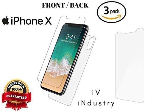 iPhone X Screen Protectors Front & Back 3 Pack HD Clear Case Friendly 3D Touch Compatible Anti-Ballistic 2.5D Scratch-Proof Japanese ASAHI Glass 9H Hardness iPhone 10 Screen Protectors by iV Industry