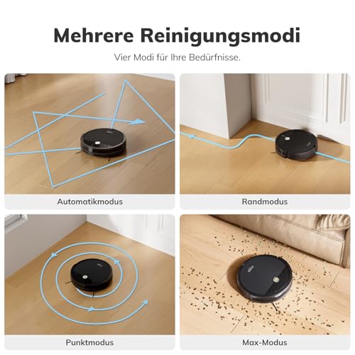 EASINE Robot Vacuum Cleaner, Brushless Design Vacuum Cleaner Robot, Strong Vacuum, Self-Charging, Remote Control, Flat, Suitable for Pet Hair and Hard Floors, E3