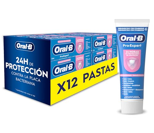 Oral-B Pro-Expert Sensibilidad Y Blanqueamiento Pasta de Dientes con Flúor, Pack 12x75 ml, Dentífrico para Dientes Sensibles, Protege contra La Placa, Sabor a Menta