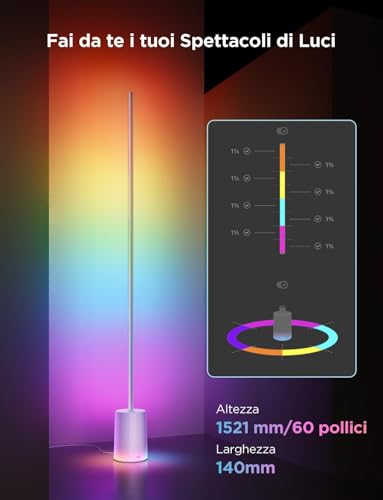 Govee RGBIC Floor Lamp, LED Lights Compatible with Alexa and Matter, 152 cm Dimmable Lights with Remote Control and APP, Sync Music, 82 Scene Modes, Bedside Lamp, Bedroom and Living Room, Grey