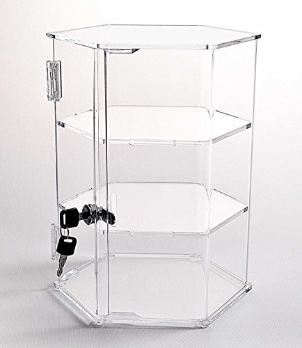 Hexagonal Acrylic Display Case - Locking (HX22 - 18" tall - 2 shelves)