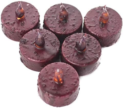 Factory Direct CraftPack of 6 Grungy Burgundy Colored Battery Operated Tea Light Candles - Wax Dipped Battery Flameless Tealight Votive Candles for Primitive, Country and Farmhouse Decor
