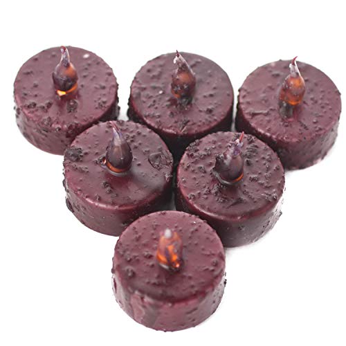 Factory Direct CraftPack of 6 Grungy Burgundy Colored Battery Operated Tea Light Candles - Wax Dipped Battery Flameless Tealight Votive Candles for Primitive, Country and Farmhouse Decor