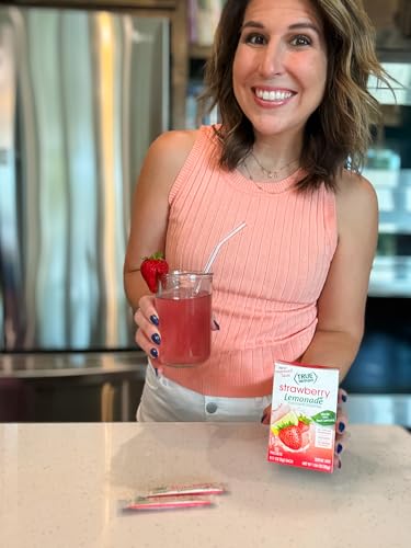 TRUE LEMON STRAWBERRY LEMONADE WATER ENHANCER DRINK MIX (30 COUNT), LOW CALORIE DRINK MIX PACKETS FOR WATER, POWDERED DRINK MIXES & FLAVORS, INDIVIDUAL DRINK PACKETS WITH STEVIA