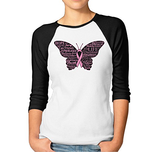 YFF Women's Fuck Breast Cancer Butterfly Unique 3/4-Sleeve Raglan Tshirt