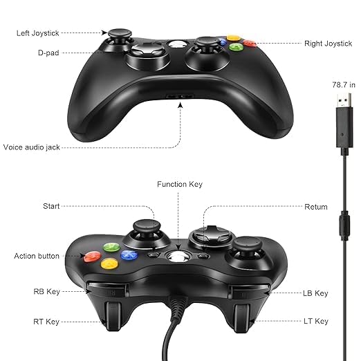 Gezimetie Wired Controller for 360, PC Game Controller for 360 with Dual-Vibration Turbo Compatible with 360/360 Slim and PC Windows 7,8,10,11