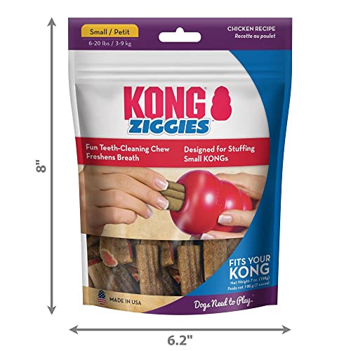 KONG – ZIGGIES – TEETH CLEANING DOG TREATS CLASSIC RUBBER TOYS – CHICKEN FLAVOR FOR SMALL DOGS (7 OUNCE)