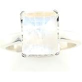 Natural 4ct Rainbow Moonstone 925 Solid Sterling Silver Ring Size 5, 6, 7, 8, 9