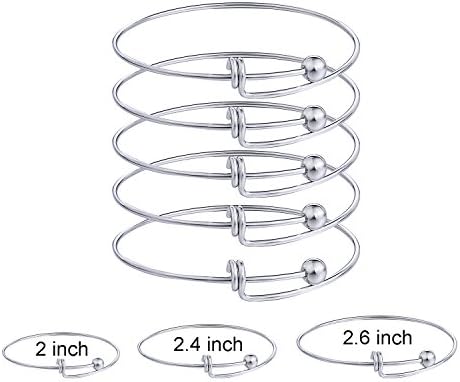 UKER 12pcs Expandable Blank Bangle Bracelet Adjustable Stainless Steel Bangle for Jewelry Making,2 inch 2.4 inch 2.57 inch