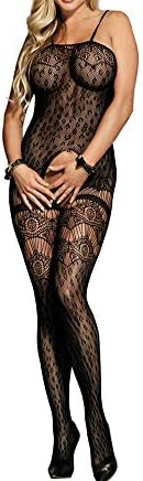 Fantasysmoke Sexy Fashion Temptation Stockings Breathable Soft Touch Elastic Good Sexy Stockings Temptation Charming Lace Print Sexy Sling Free From Full Body Transparent Siamese Stockings, Black