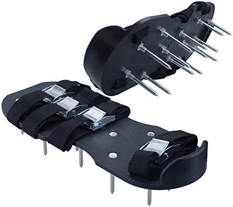 KampFit Nylon Heavy Duty Lawn Aerator Shoes - 4 Adjustable Straps and Zinc Alloy Buckles - Universal Size that Fits All