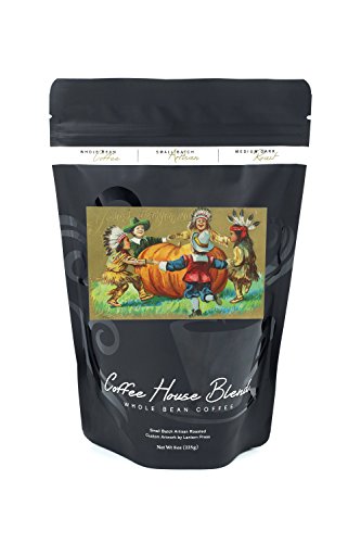 A Joyous Thanksgiving Scene of Kids Dancing Around Pumpkin (8oz Whole Bean Small Batch Artisan Coffee – Bold & Strong Medium Dark Roast w/ Artwork)