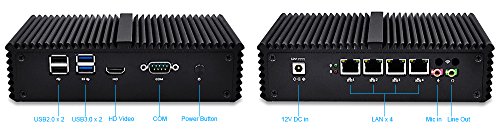 Qotom-Q330G4 Computer Barebone Intel Core i3-4005U Mini PC 4 LAN Fanless Desktop Pfsense as a Router Firewall Industrial Mini PC (NO RAM + NO SSD + NO WiFi + NO OS)
