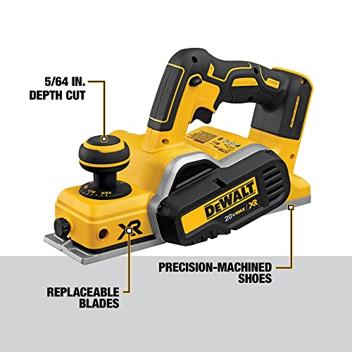 DEWALT 20V MAX Planer, 30,000 Cuts Per Minute, 2 mm Cut Depth, Brushless Motor, Bare Tool Only