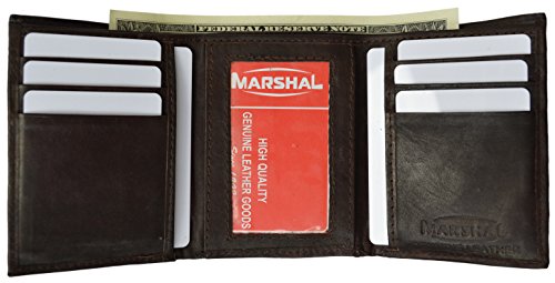 Marshal Wallet RFID Blocking Men's Leather Slim Trifold Wallet (Black)