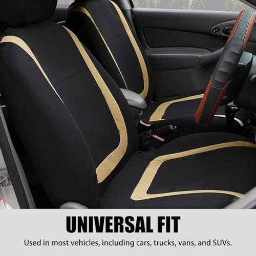 Car Seat Covers Full Set, Breathable Premium Cloth Automotive Seat Cover, Universal Front and Rear Seat Covers, Easy to Install Car Accessories for Most Cars Trucks SUV (Beige)