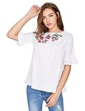 Floerns Women's Flower Embroidery Loose Casual Babydoll Top Blouse
