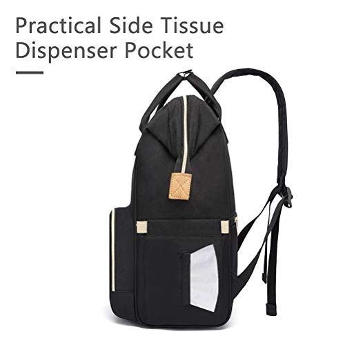HaloVa Diaper Bag, Mommy Daddy Travel Backpack, Large Capacity Multi-function Baby Nappy Bag, Black - Thumbnail 3