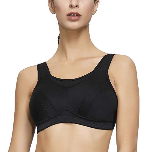 Deyllo Women's High Impact Full-Support Plus Size Wirefree Workout Sports Bra(Black,48DD)
