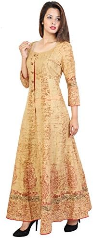 Metro Fashion Women's Round Neck Flared Tunic Top Self Design Print Cotton Kurta Dress.