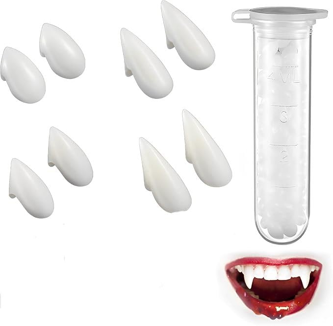 Ding Yongliang Vampire teeth,4 Pairs Vampire Teeth 4Sizes Custom Fangs Vampire Teeth Fake Dentures with 1 Tube Teeth Pellets Adhesive，Halloween Party Cosplay Props
