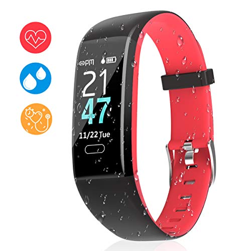 Aitbay Fitness Tracker Heart Rate, IP68 Waterproof Activity Tracker with Sleep and Blood Pressure Monitor, USB Charging Smart Band Pedometer Calorie Counter for Men Women and Kids (Red)