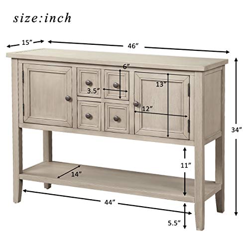 LOKESI Console Table Buffet Sideboard Sofa Table with 4 Storage Drawers Two Cabinets and Bottom Shelf (Antique Gray)