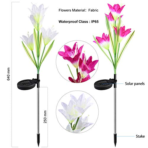 ETEPON Waterproof Solar Flowers Lights Outdoor Garden Stake Decoration Multi-Color Changing LED Lights with 2 Pack 8 Lily Flowers for Garden, Patio,Path, Yard, Lawn (7 Colors Changing) - Thumbnail 2