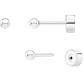 Sweetkiki Threadless Flat Back Earrings, 14K Gold Plated Ball Stud Earrings Hypoallergenic | Cartilage Earring | Helix Piercing Jewelry | Tragus Piercing Jewelry | Push in Flatback Earrings for Women Men