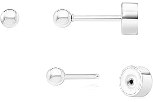 Sweetkiki Threadless Flat Back Earrings, 14K Gold Plated Ball Stud Earrings Hypoallergenic | Cartilage Earring | Helix Piercing Jewelry | Tragus Piercing Jewelry | Push in Flatback Earrings for Women Men