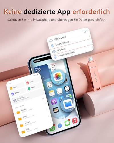 [Without App] USB Stick 512 GB for iPhone MFi Certified, Lncnnk 3 in 1 Flash Drive, Lightning USB 3.0 Memory Stick Photo Stick, USB C Stick for iPhone/iPad/OTG Android Mobile Phone/Mac/PC, Pink