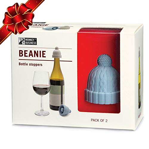 Beanie Cap Decorative Silicone Bottle Stopper in a gift box, Set of Two, Novelty Cork Replacement, Beverage and wine Keeper, champagne bottle stoppers by Monkey Business (See Color Options) - Thumbnail 2